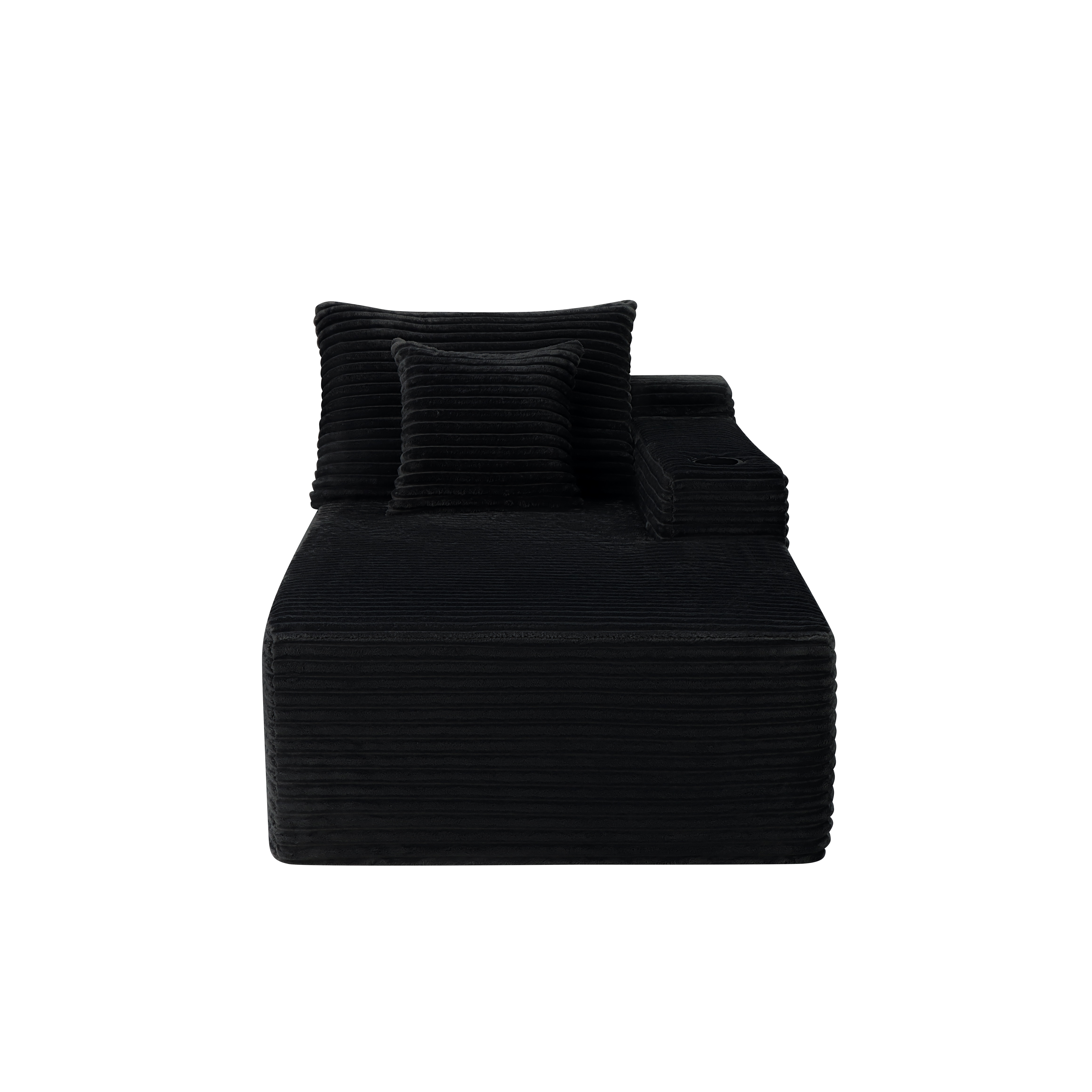 37.5-inch Right Chaise Longue With Plush Black Velvet, Cup Holder, Flexible Matching, Mainly For Living Room Use._maomaolike.com